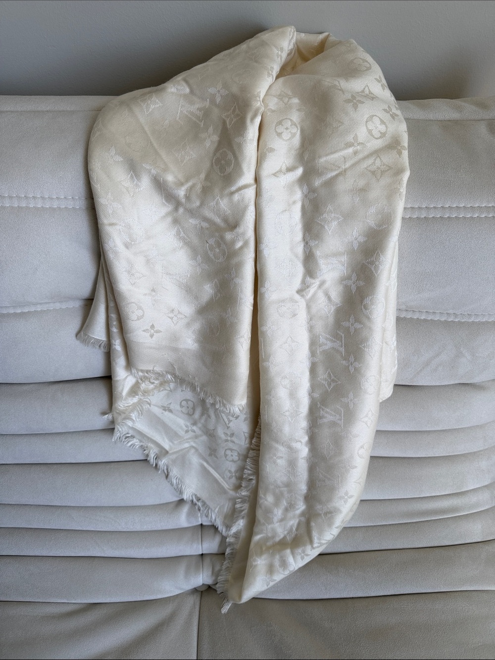 Louis Vuitton Ivory Monogram Silk-Blend Shawl